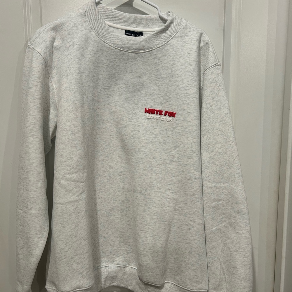 White Fox Love Club Gray Crewneck Sweater